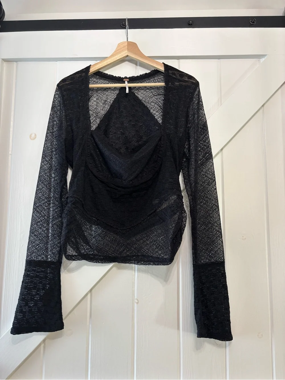 Free People My Party Lace Square Neck Black Sheer Long-Sleeve Whimsigoth XL